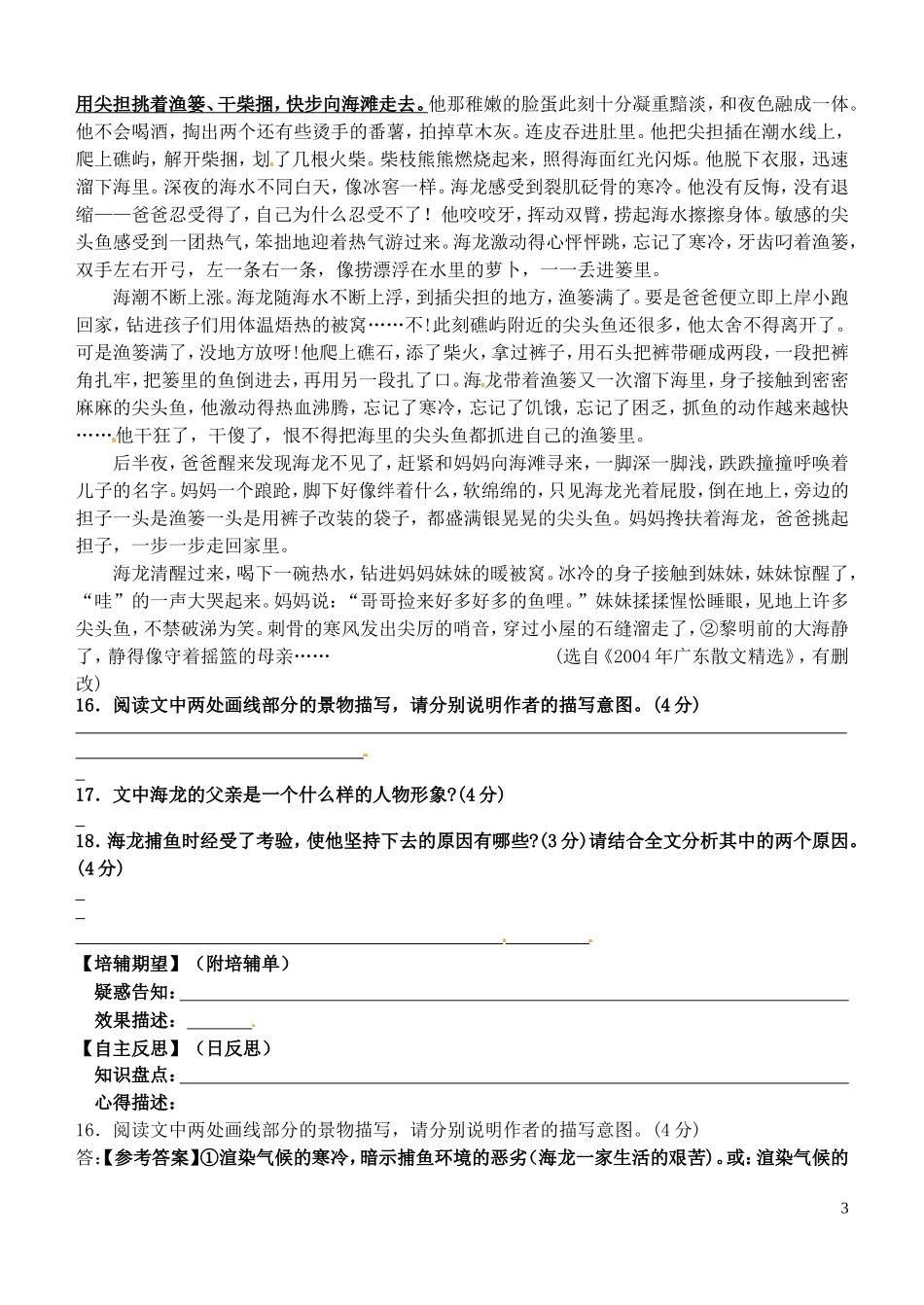 安徽省铜陵市铜都双语学校高三语文 鉴赏小说人物形象和物象（一）复习学案_第3页