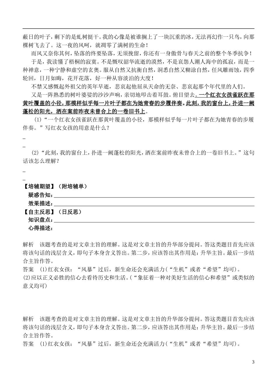 安徽省铜陵市铜都双语学校高三语文 体会语句的含意（二）复习学案_第3页