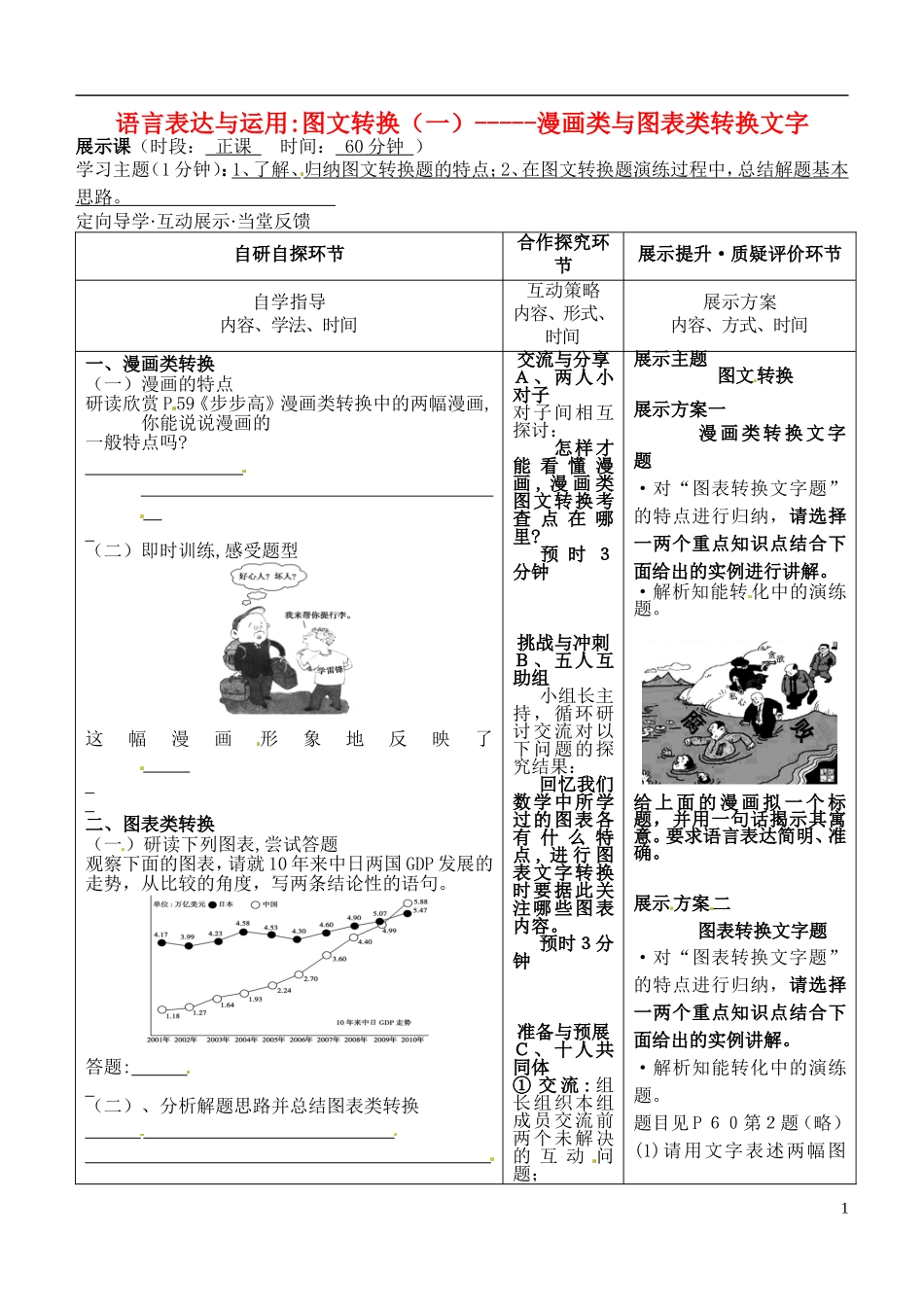 安徽省铜陵市铜都双语学校高三语文 图文转换（一）学案 _第1页