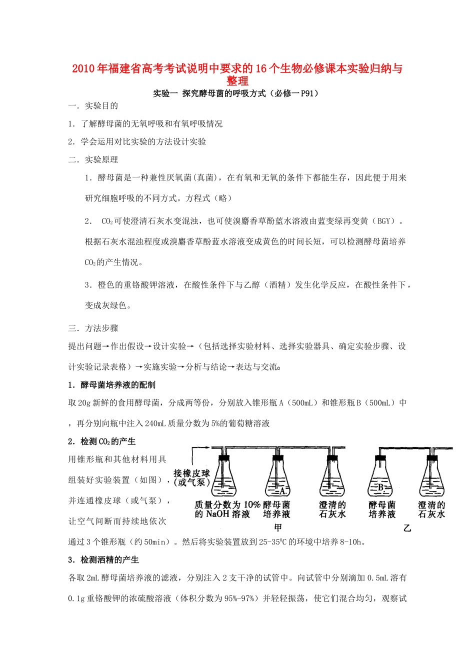 福建省2010年高三生物高考16个课本实验归纳与整理_第1页