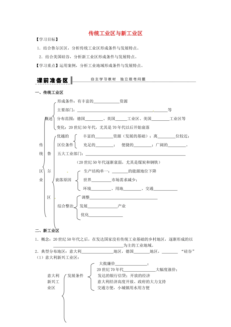 福建省晋江市季延中学高中地理 第四章第三节《传统工业区与新工业区》学案 新人教版必修2_第1页