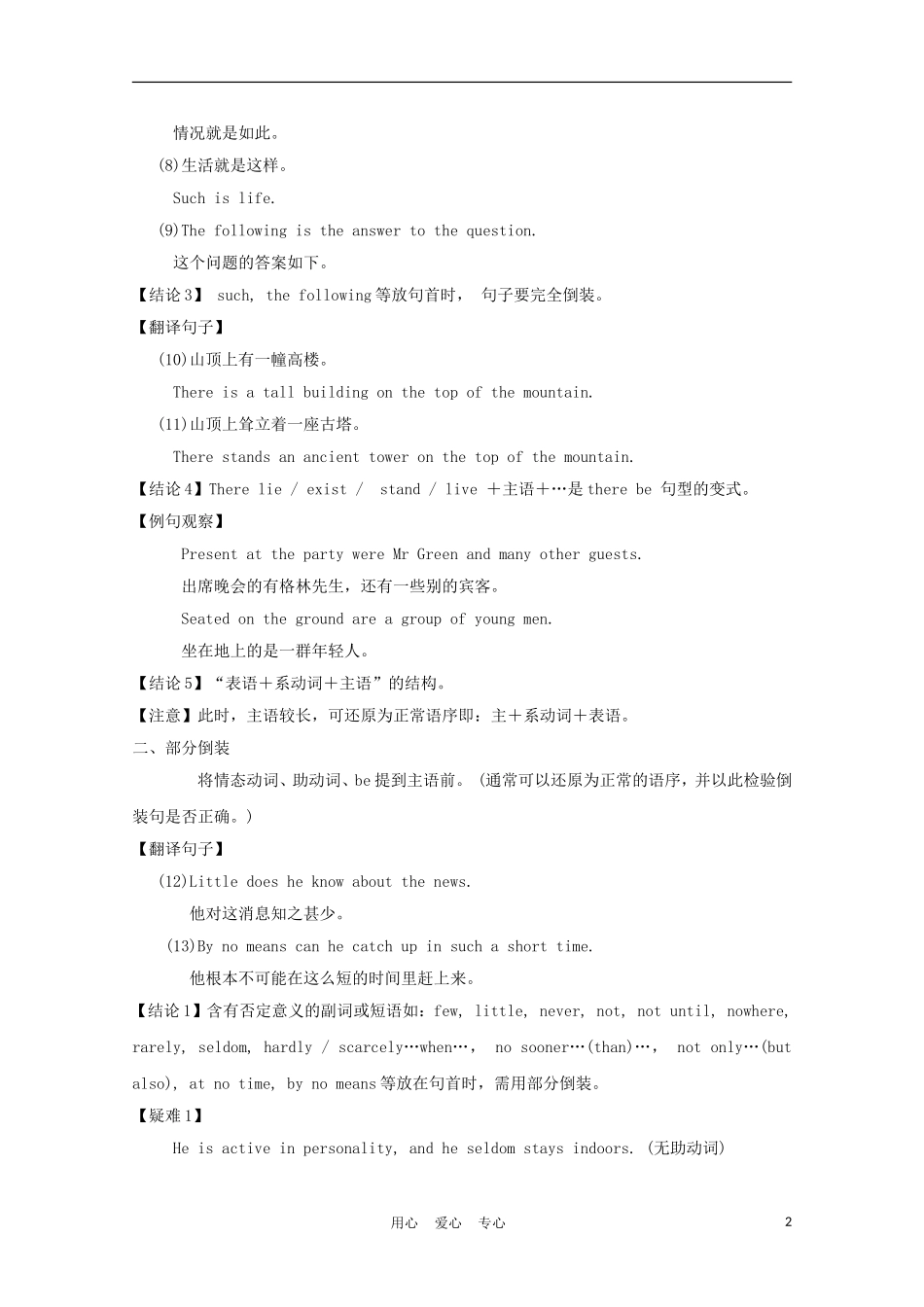 福建省2012届高考英语一轮复习 语法部分 第11讲 倒装句精品学案 新人教版_第2页