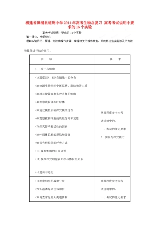 福建省漳浦县道周中学2014年高考生物总复习 高考考试说明中要求的16个实验