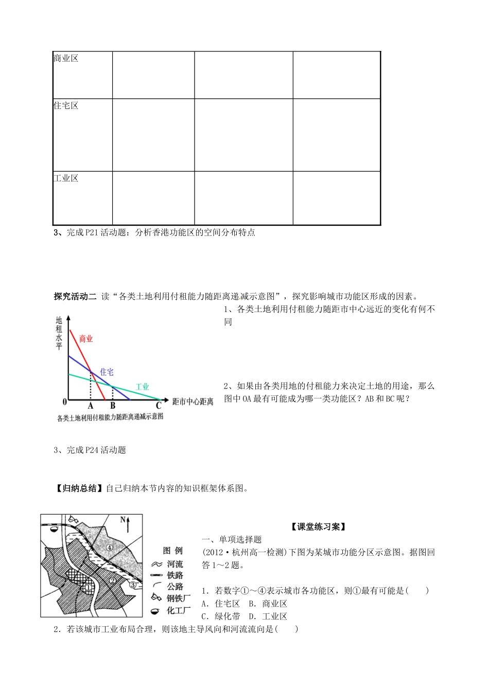 福建省泉州十五中2014高中地理 2.1 城市内部空间结构导学案 新人教版必修2_第2页