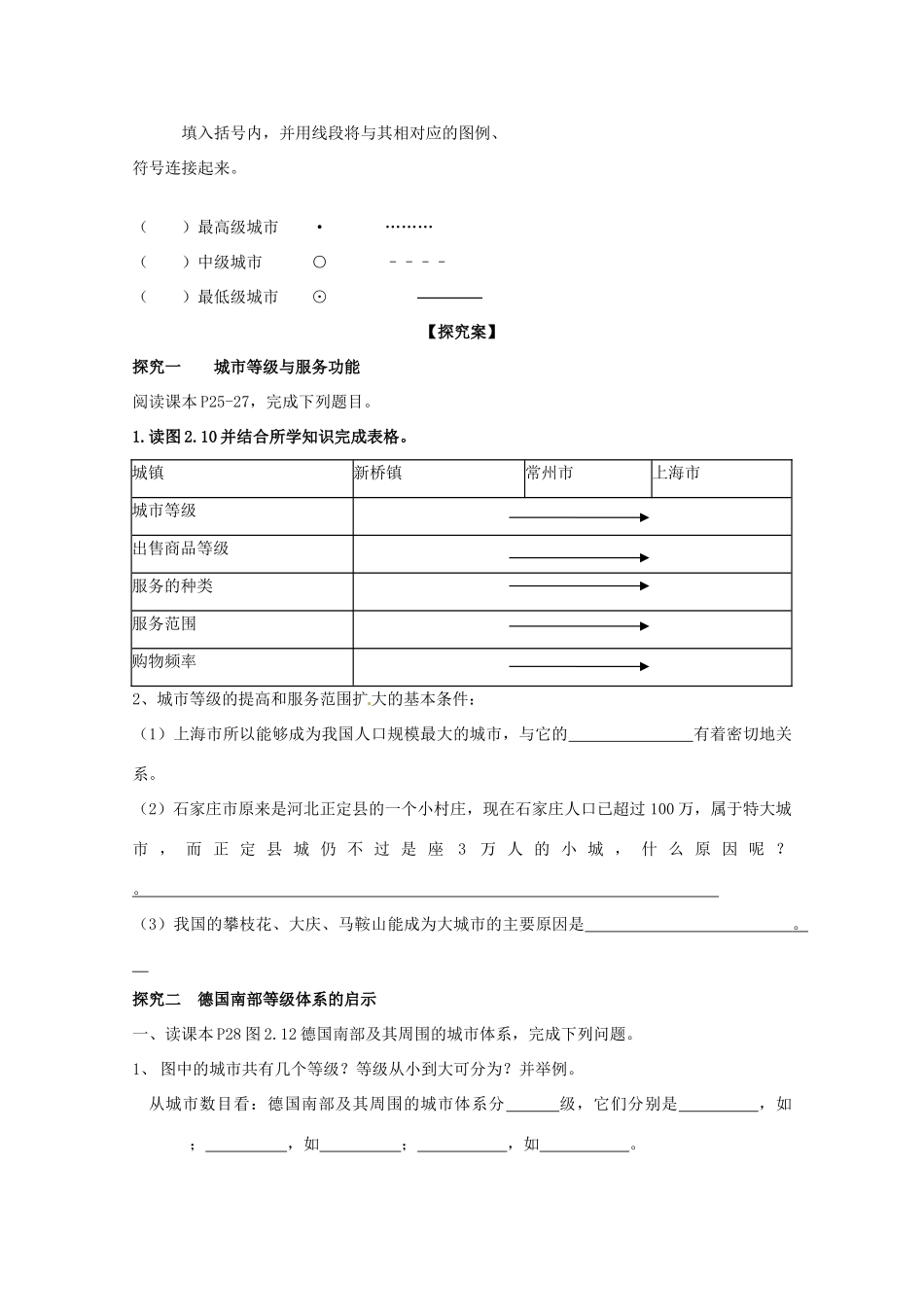 福建省泉州十五中2014高中地理 2.2《不同等级城市的服务功能》导学案 新人教版必修2_第2页