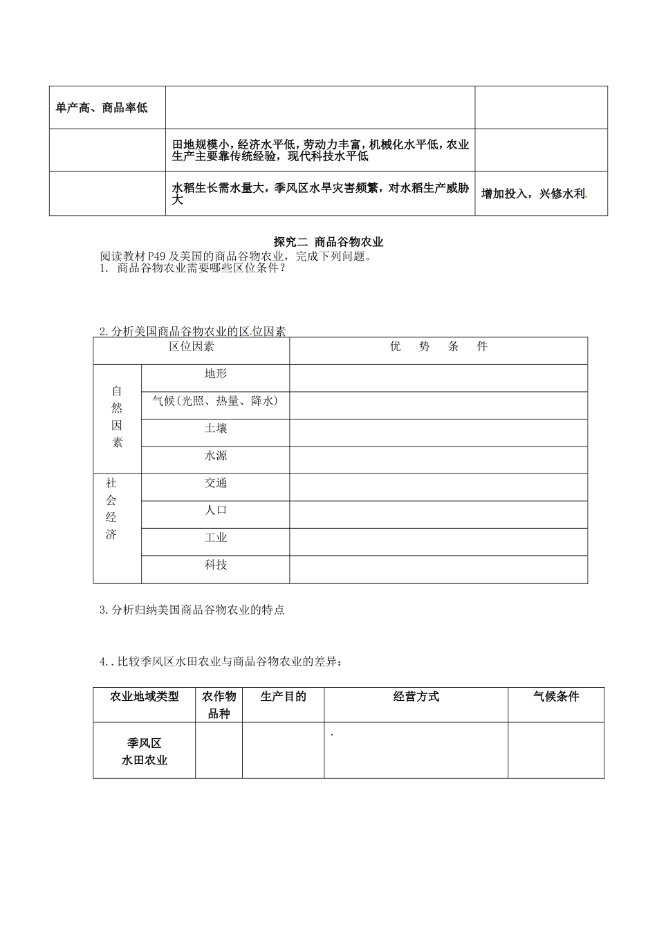福建省泉州十五中2014高中地理 3.2 以种植业为主的农业地域类型导学案 新人教版必修2_第2页