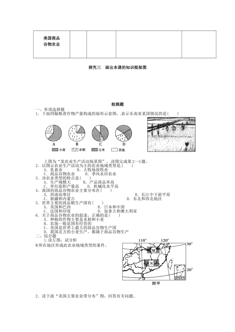 福建省泉州十五中2014高中地理 3.2 以种植业为主的农业地域类型导学案 新人教版必修2_第3页