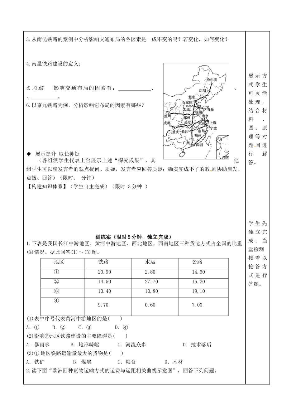 福建省泉州十五中2014高中地理 5.1 交通方式与布局导学案 新人教版必修2_第3页