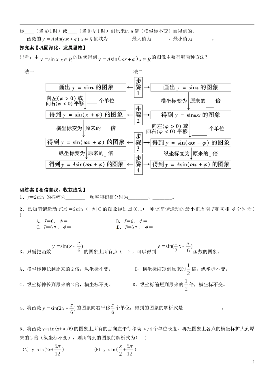 福建省泉州十五中2014高中数学 1.5 三角函数的图象导学案 新人教A版必修4_第2页