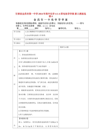 甘肃省金昌市第一中学2014年高中化学 4-1-4 原电池导学案 新人教版选修4