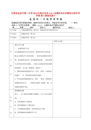 甘肃省金昌市第一中学2014年高中化学 4-4-2 金属的电化学腐蚀与防护导学案 新人教版选修4