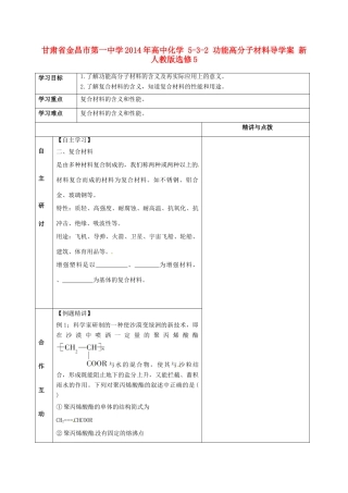甘肃省金昌市第一中学2014年高中化学 5-3-2 功能高分子材料导学案 新人教版选修5