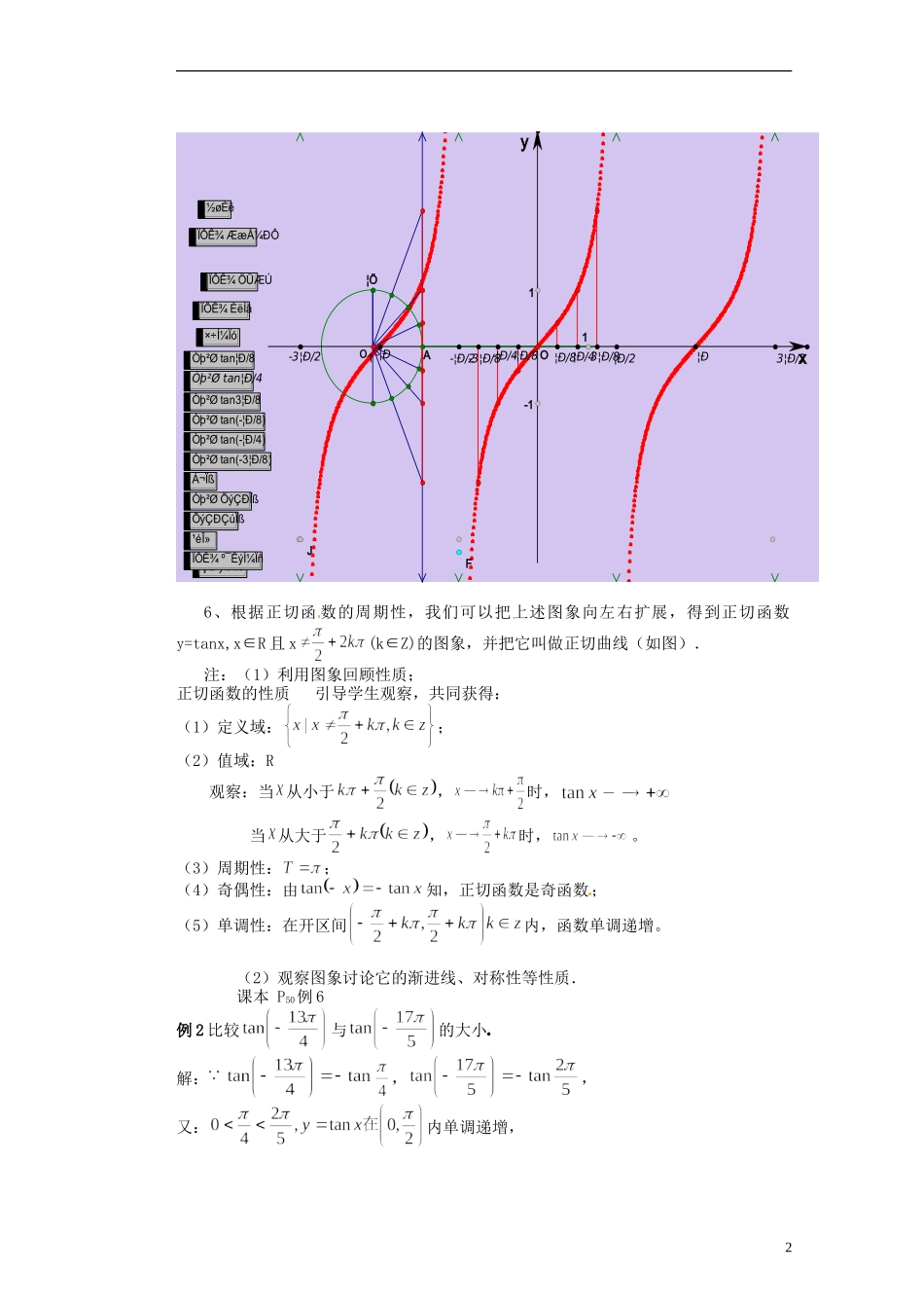 福建省光泽县第二中学高考数学 第一章 1.4.3   正切函数的图象和性质教学设计 新人教A版必修4_第2页