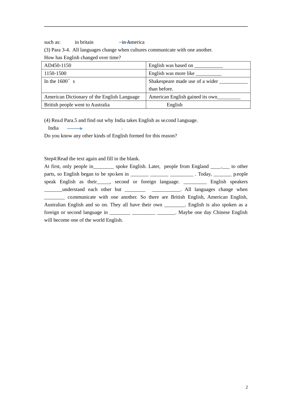 福建省厦门华兴实验学校高中英语 第八周 Unit 2 English around the world reading导学案 新人教版必修1_第2页
