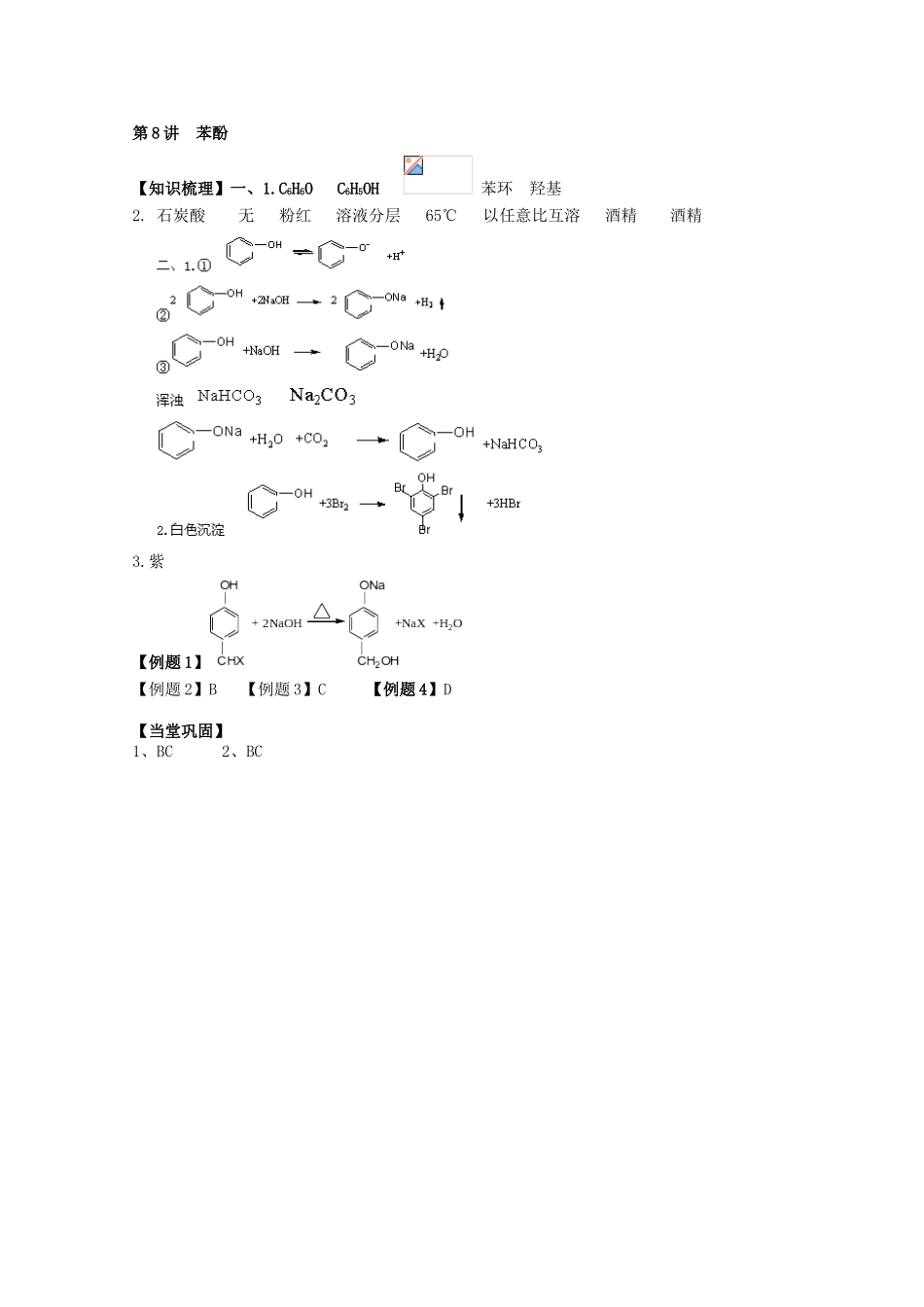 福建省泉州市南安第一中学2014届高三化学一轮复习 第8讲 苯酚_第3页