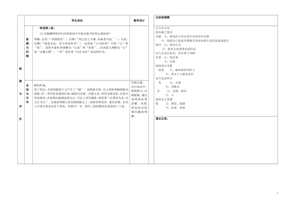 甘肃省金昌市第一中学高中语文《归去来兮辞》导学案1 新人教版必修5_第2页