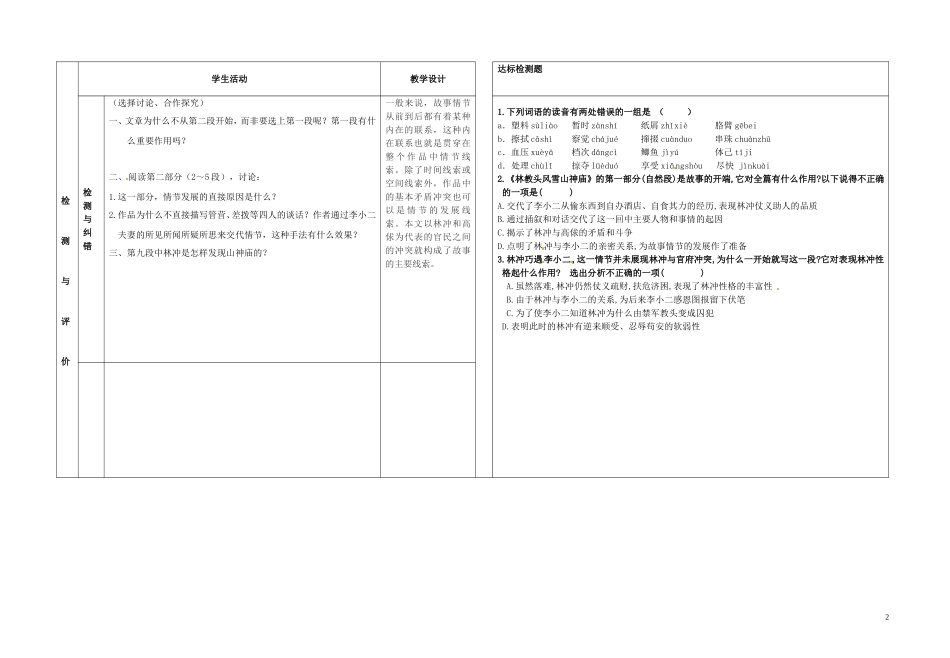 甘肃省金昌市第一中学高中语文《林教头风雪山神庙》导学案1 新人教版必修5_第2页