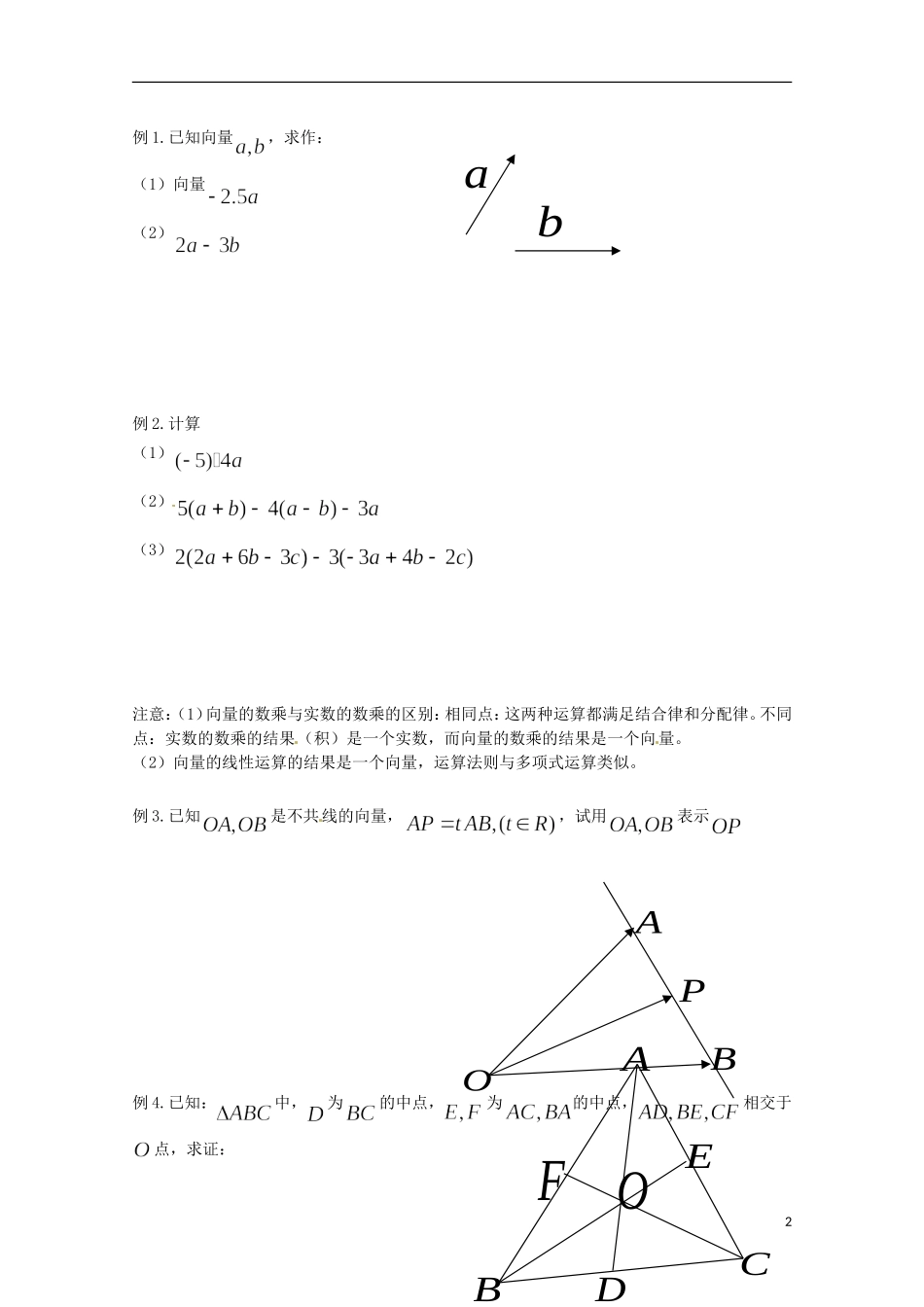 福建省泉州市唯思教育高中数学 2.2.3 平面向量的数乘运算(1)学案 新人教A版必修4_第2页