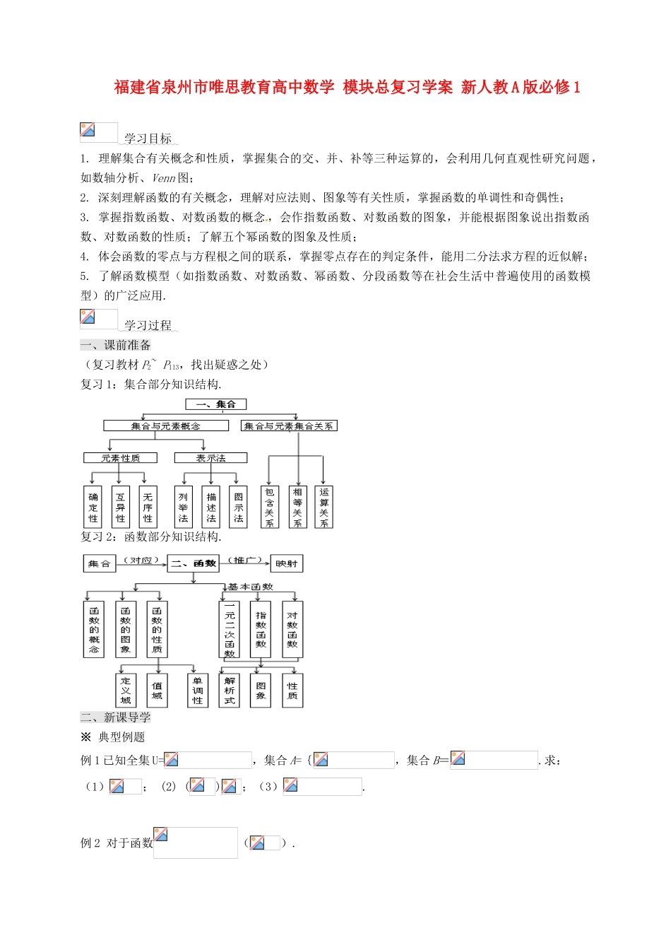 福建省泉州市唯思教育高中数学 模块总复习学案 新人教A版必修1_第1页