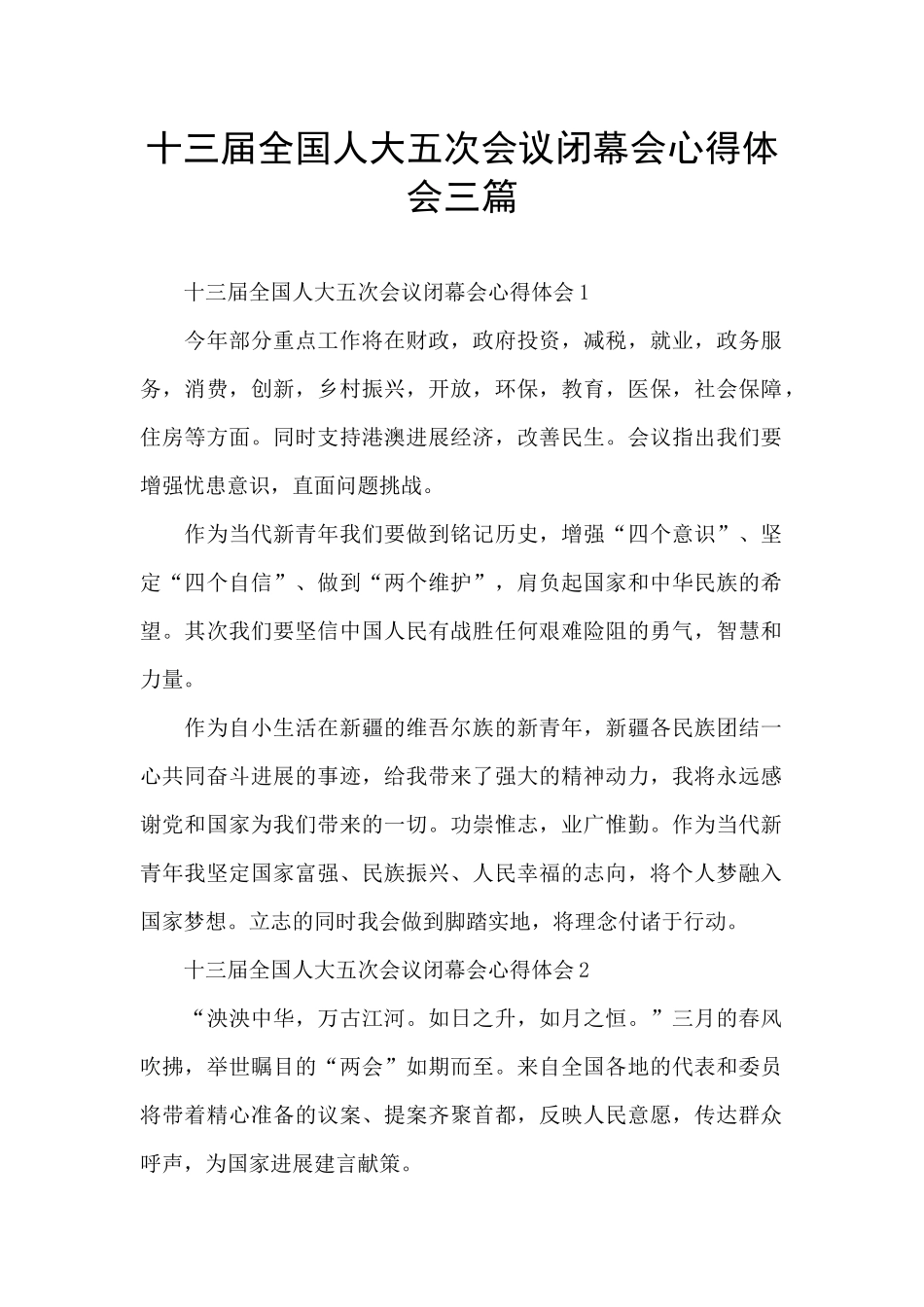 十三届全国人大五次会议闭幕会心得体会三篇_第1页