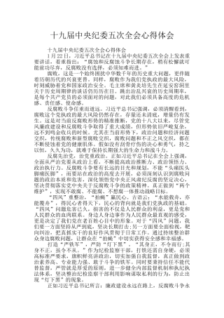十九届中央纪委五次全会心得体会