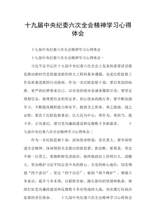 十九届中央纪委六次全会精神学习心得体会