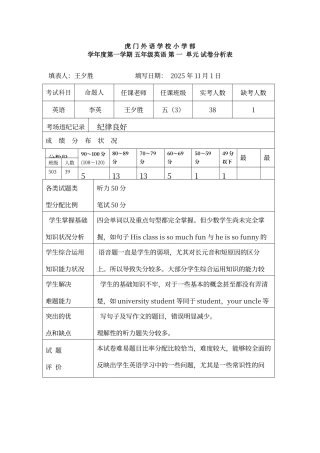 单元试卷分析表