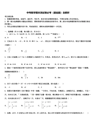 南师附中集团中考数学全真模拟试卷含解析