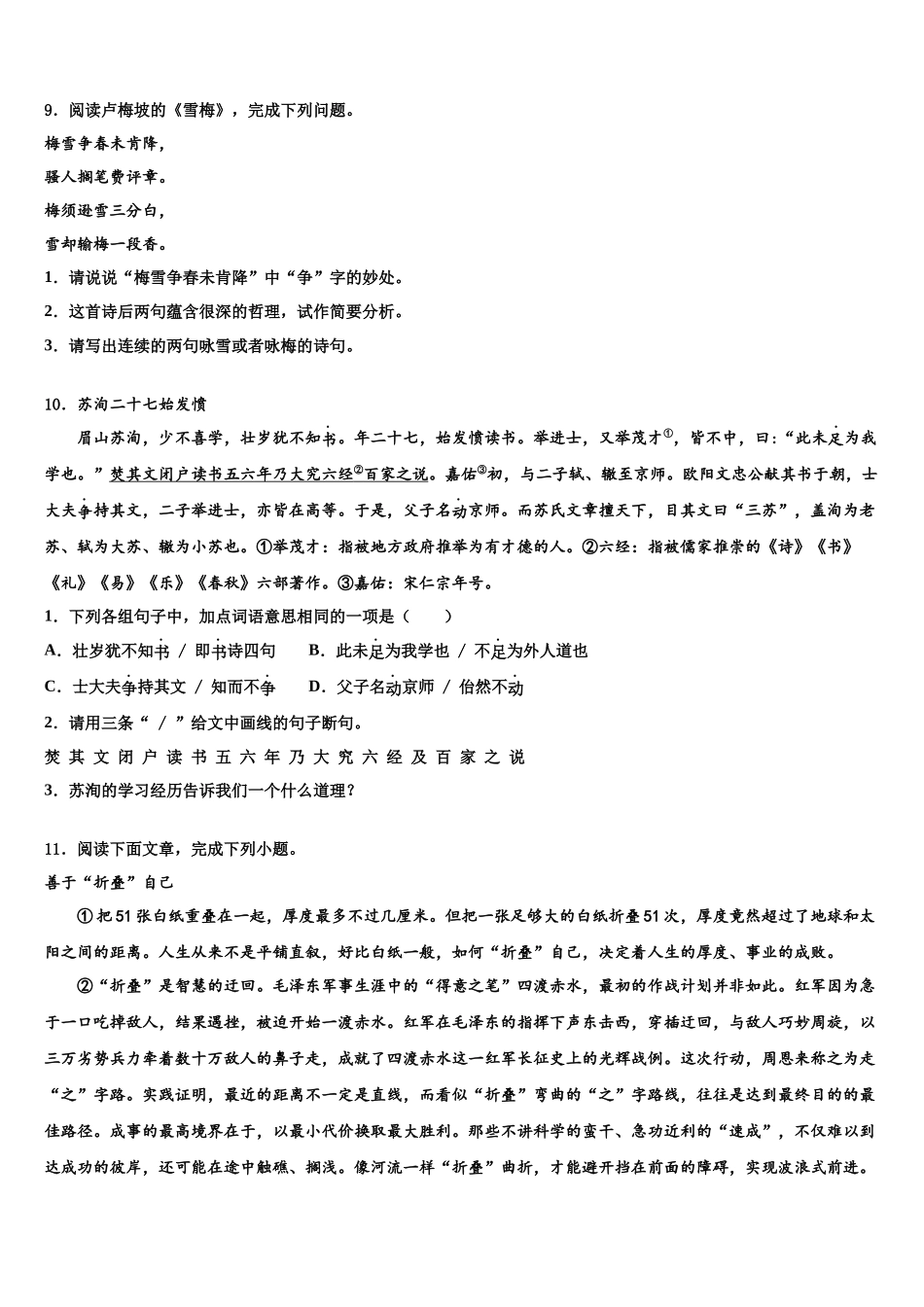 南省郴州市中考语文适应性模拟试题含解析_第3页