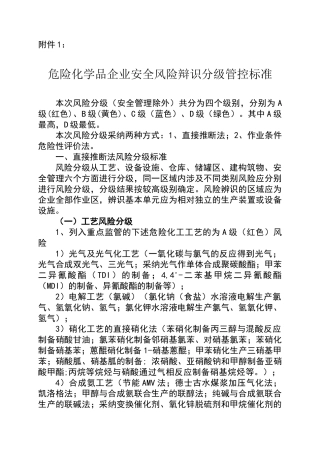 危险化学品企业安全风险辩识分级管控标准