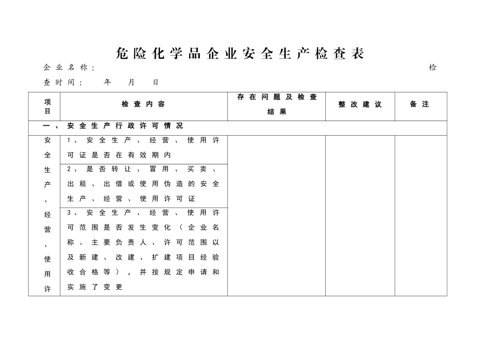 危险化学品企业安全检查表《完整版》_第1页