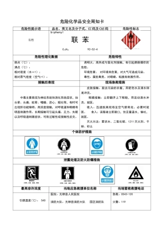 危险化学品安全周知卡-联苯