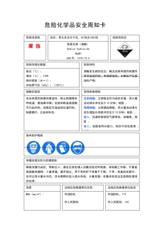危险化学品安全周知卡86689