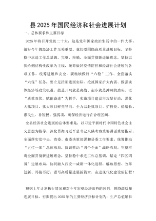 县2025年国民经济和社会发展计划
