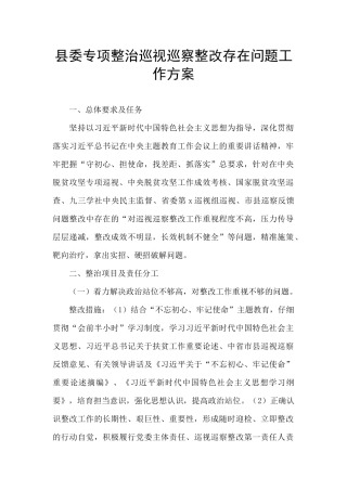 县委专项整治巡视巡察整改存在问题工作方案