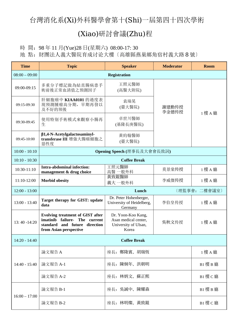 台湾消化系外科医学会第十一届第四十四次学术研讨会议..._第1页