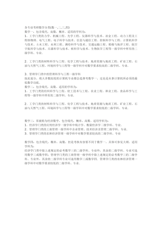 各专业考研数学分类