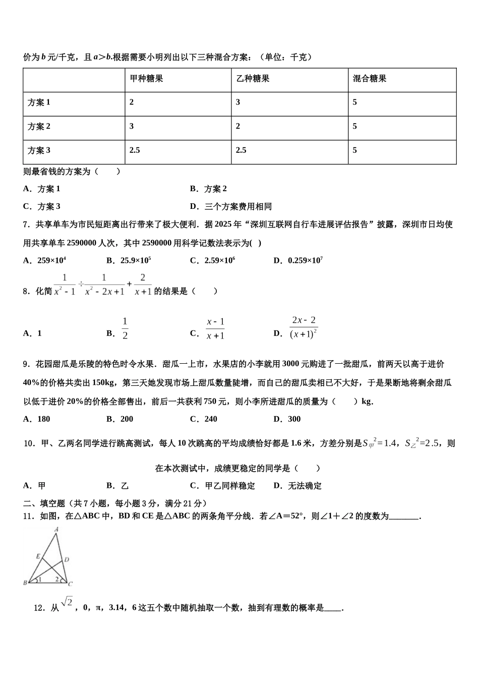 吉林省农安县三岗中学中考数学最后一模试卷含解析_第2页