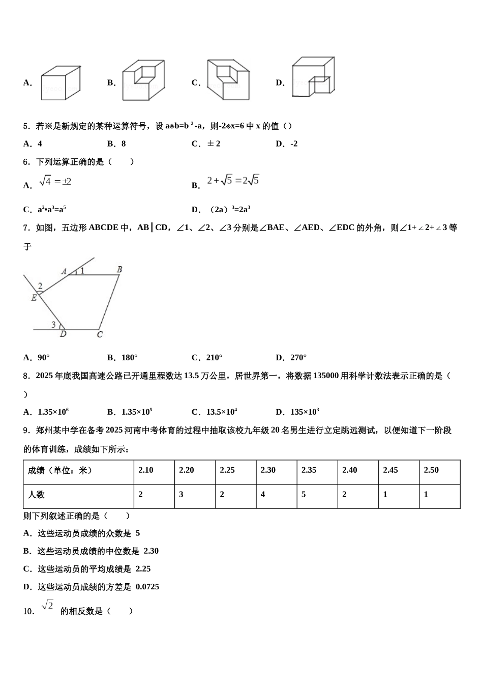 吉林省前郭尔罗斯蒙古族自治县中考数学考试模拟冲刺卷含解析_第2页