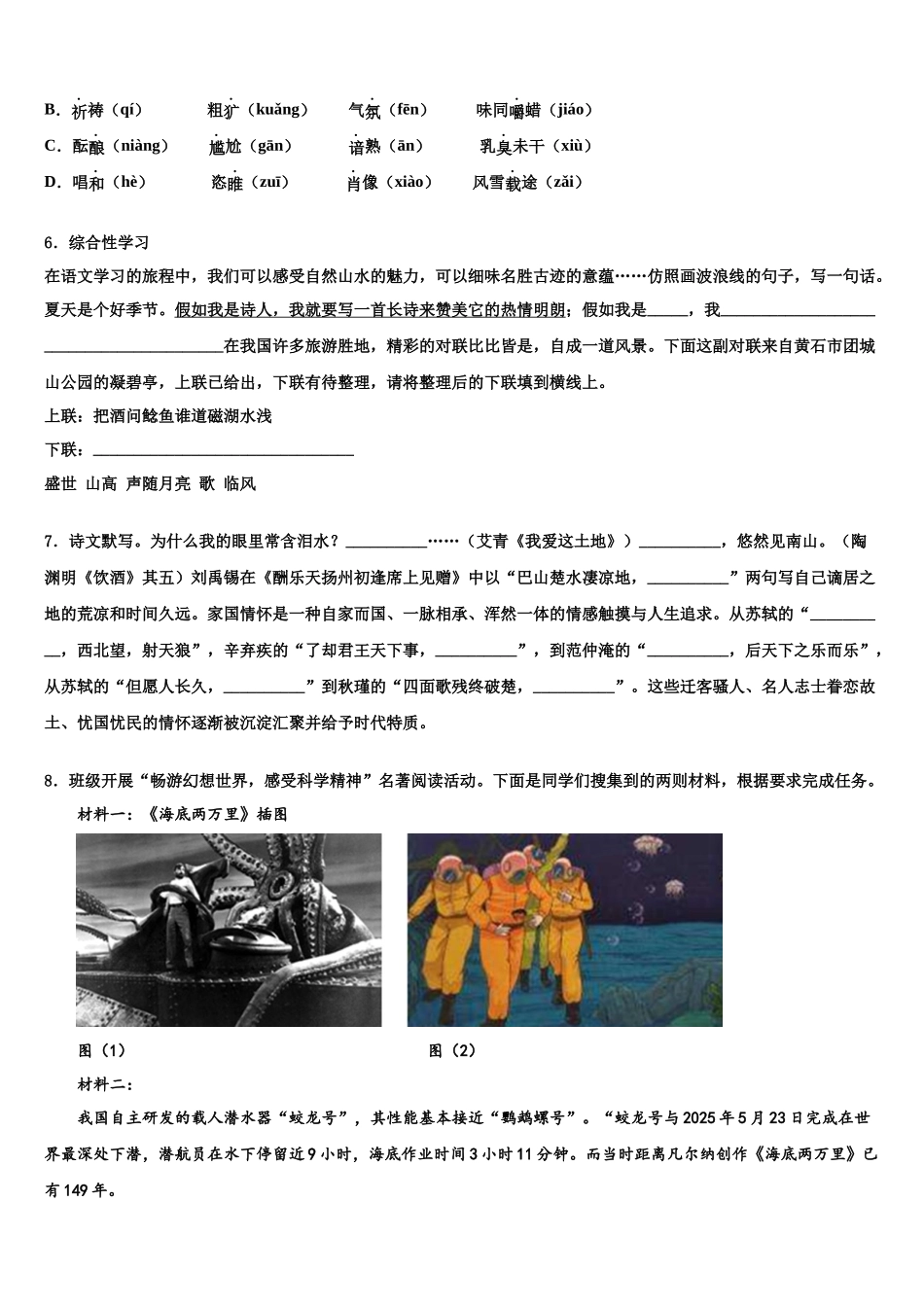 吉林省吉林市吉化第九中学中考语文押题试卷含解析_第2页