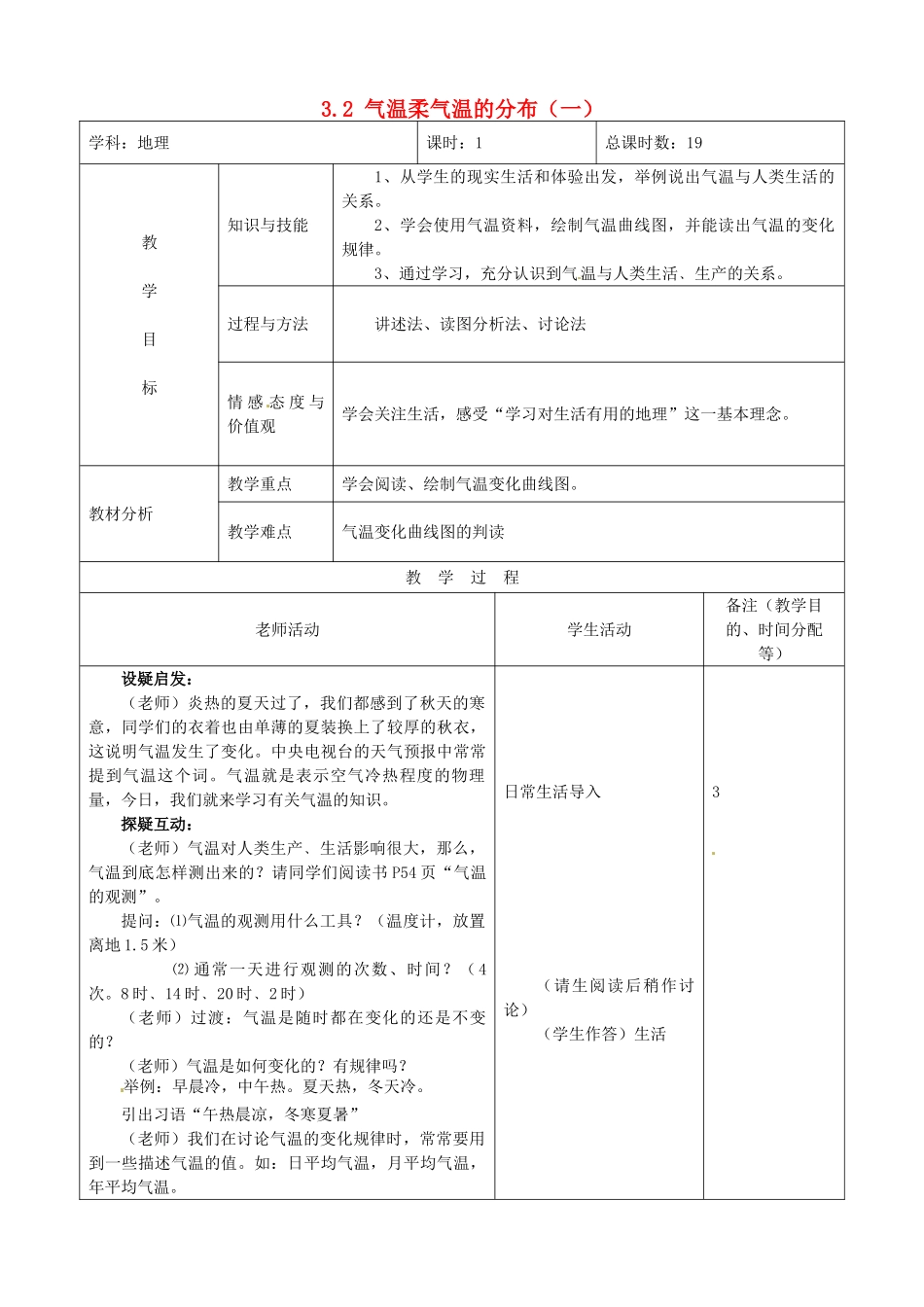 吉林省四平市第十七中学七年级地理上册-3.2-气温和气温的分布(一)教案-新人教版_第1页