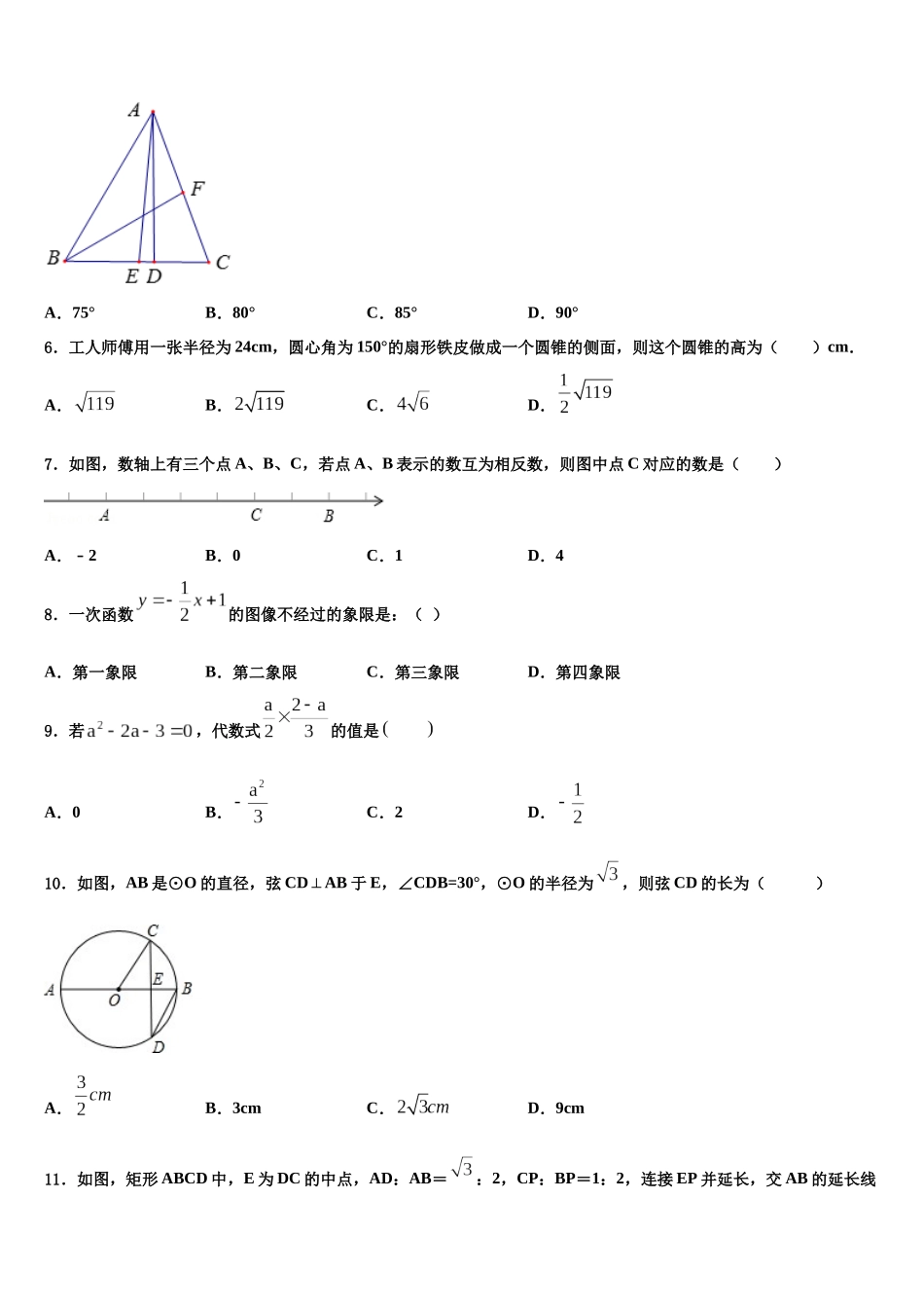 吉林省延边州安图县中考三模数学试题含解析_第2页
