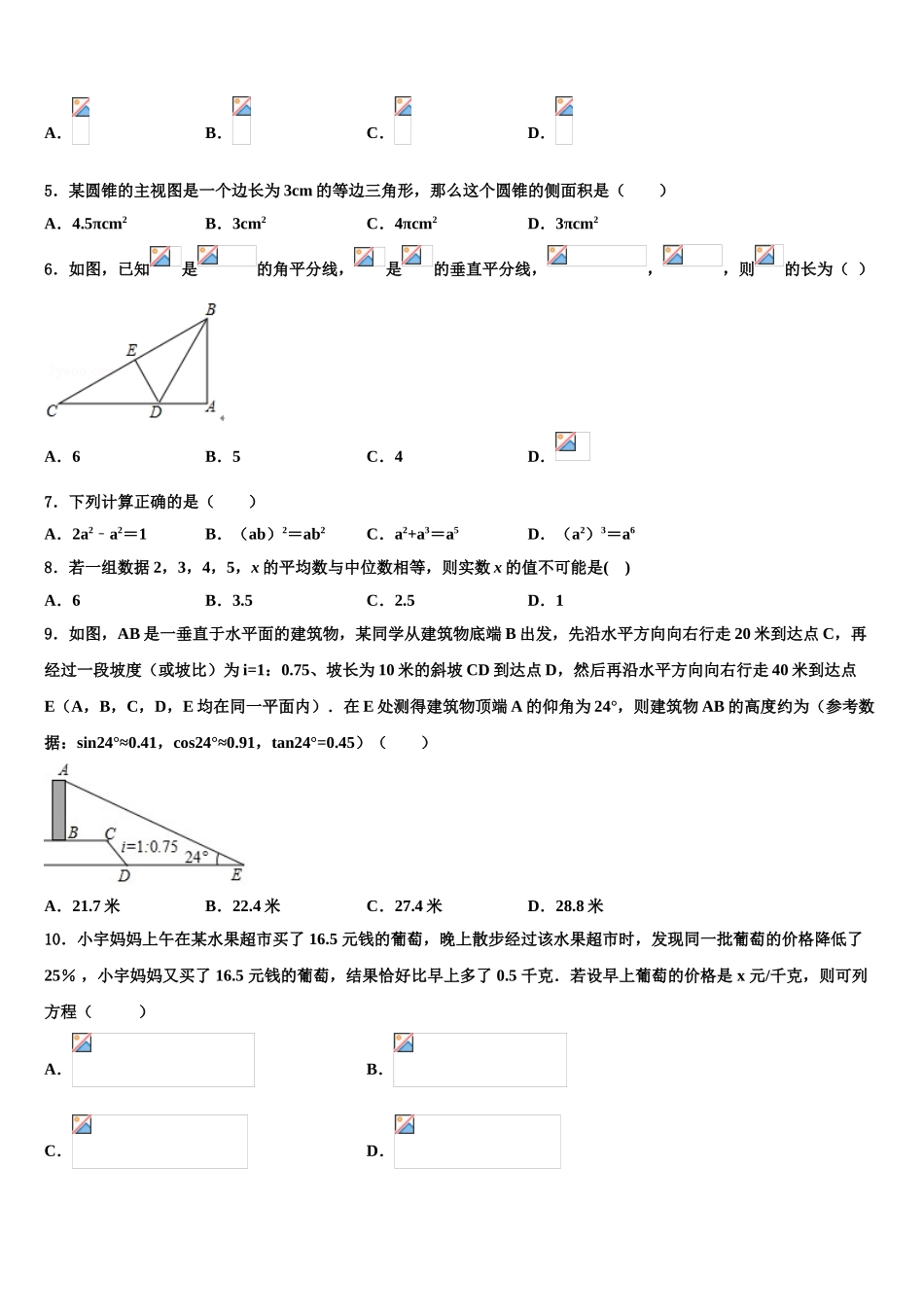 吉林省延边朝鲜族自治州名校毕业升学考试模拟卷数学卷含解析_第2页