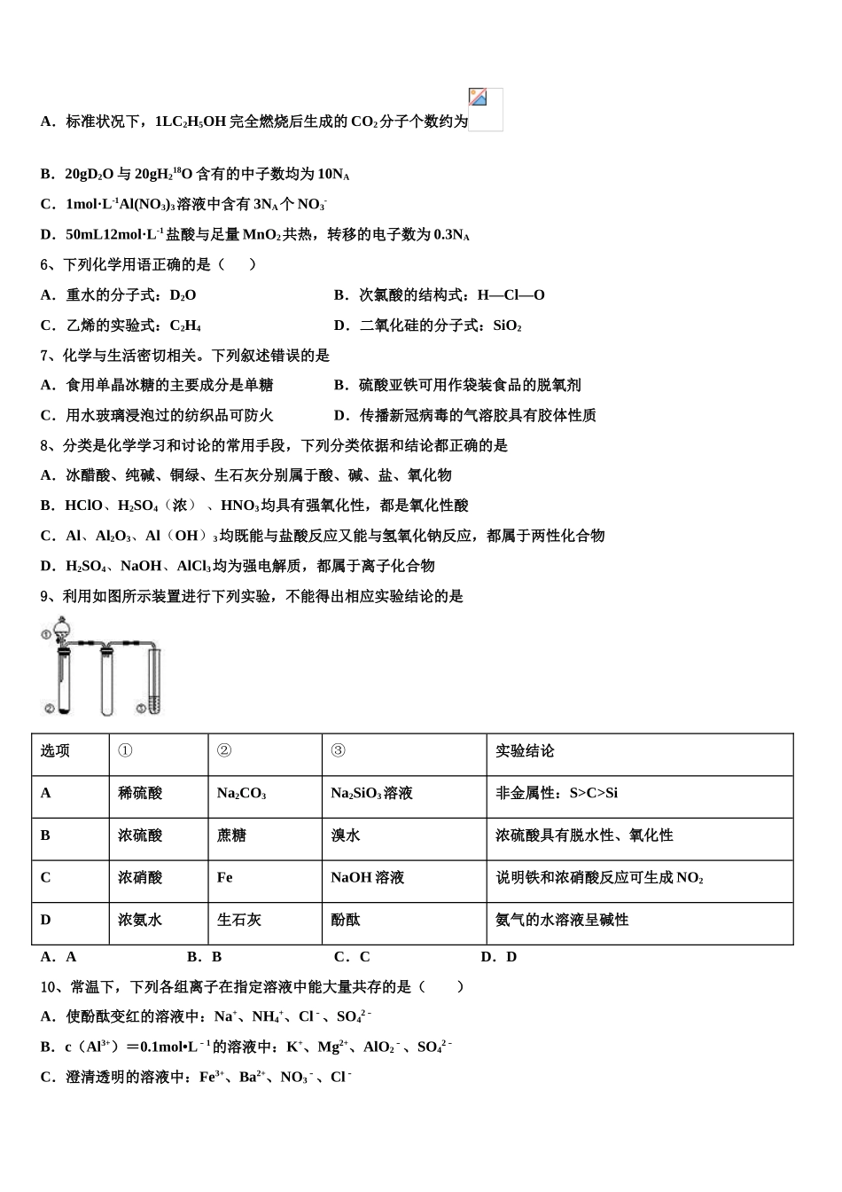 吉林省洮南市第十中学高三第五次模拟考试化学试卷含解析_第2页