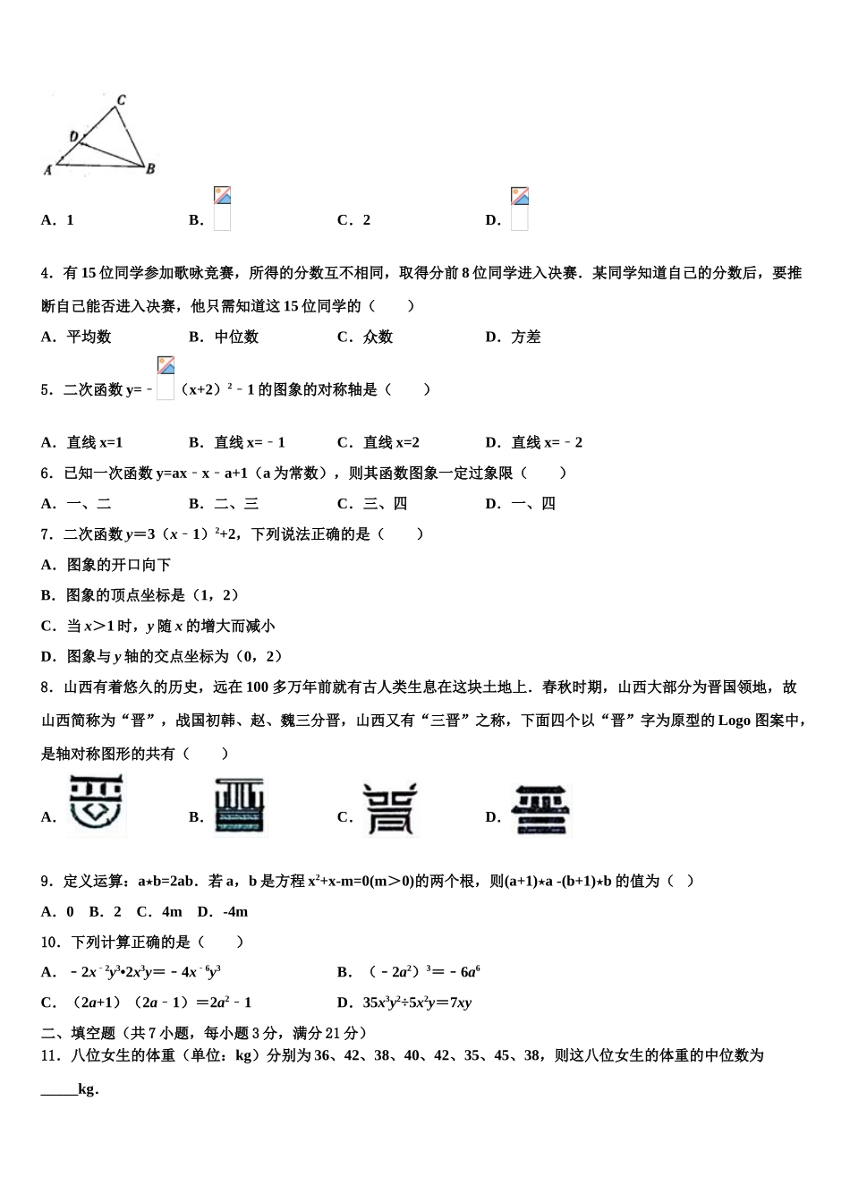 吉林省白城地区大安县中考数学对点突破模拟试卷含解析_第2页