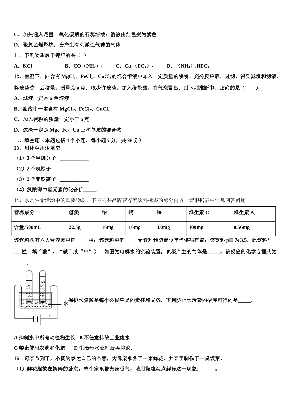 吉林省白城市大安市达标名校中考猜题化学试卷含解析_第3页