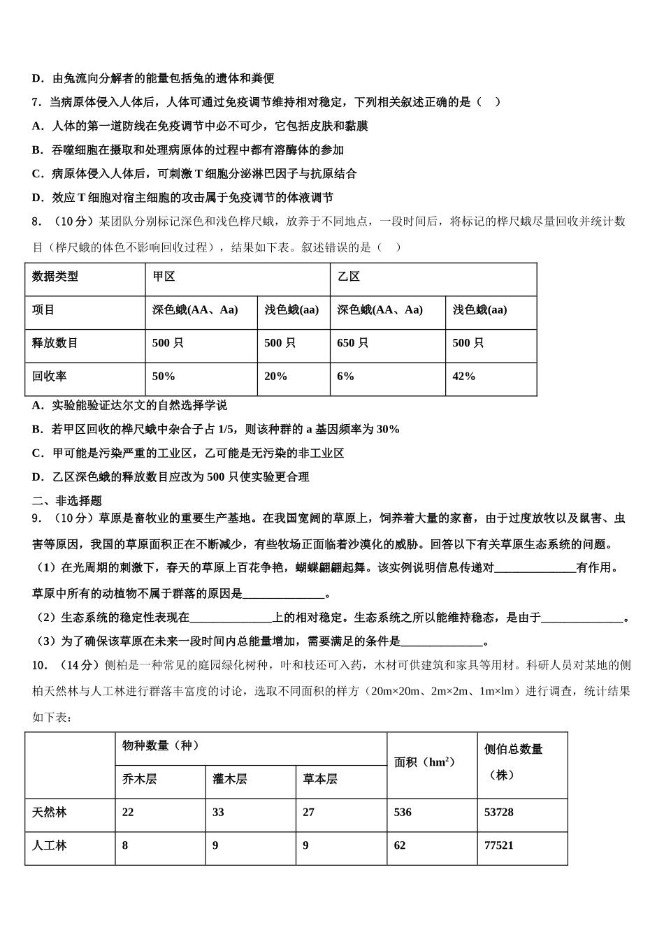 吉林省白山一中高考冲刺生物模拟试题含解析_第3页