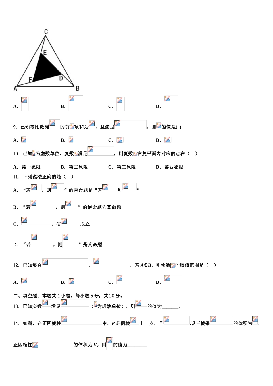 吉林省白山市长白实验中学高考数学考前最后一卷预测卷含解析_第3页
