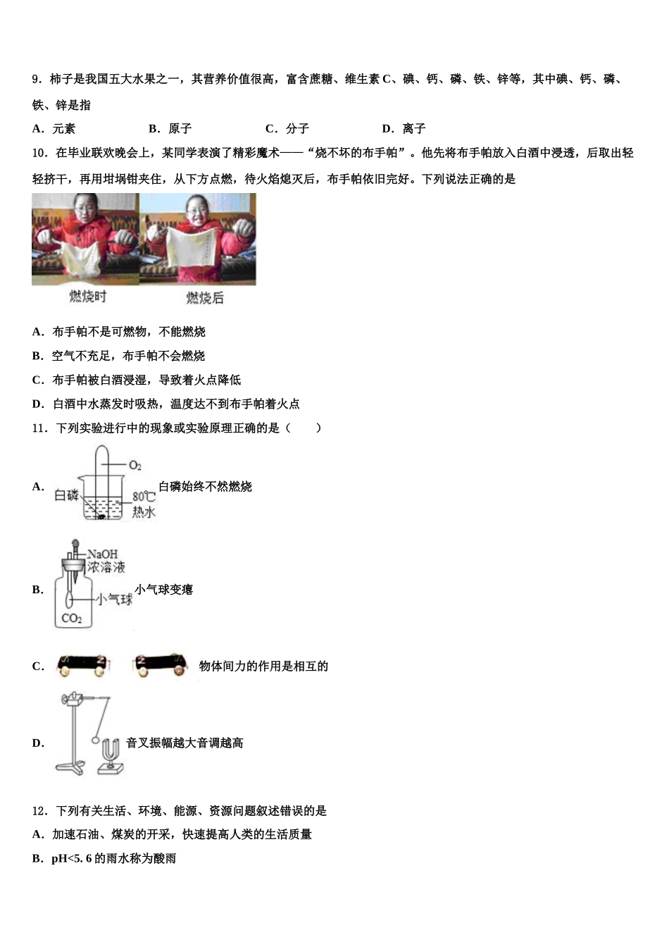 吉林省长春汽车经济技术开发区中考化学对点突破模拟试卷含解析_第3页