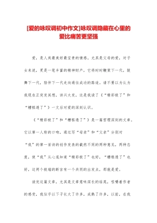 咏叹调隐藏在心里的爱比痛苦更坚强